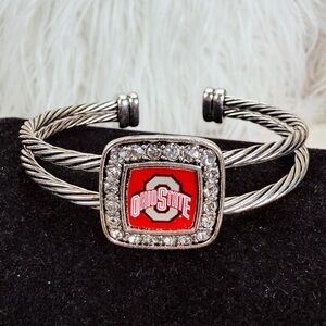 Ohio State Silver Bracelet with Red and White Logo
